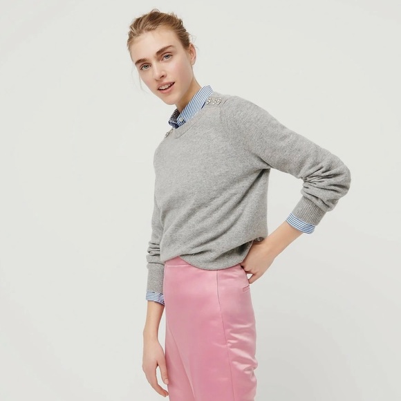 NWT J. Crew Jeweled Buttons Lambswool Crew Neck Sweater - Picture 1 of 7